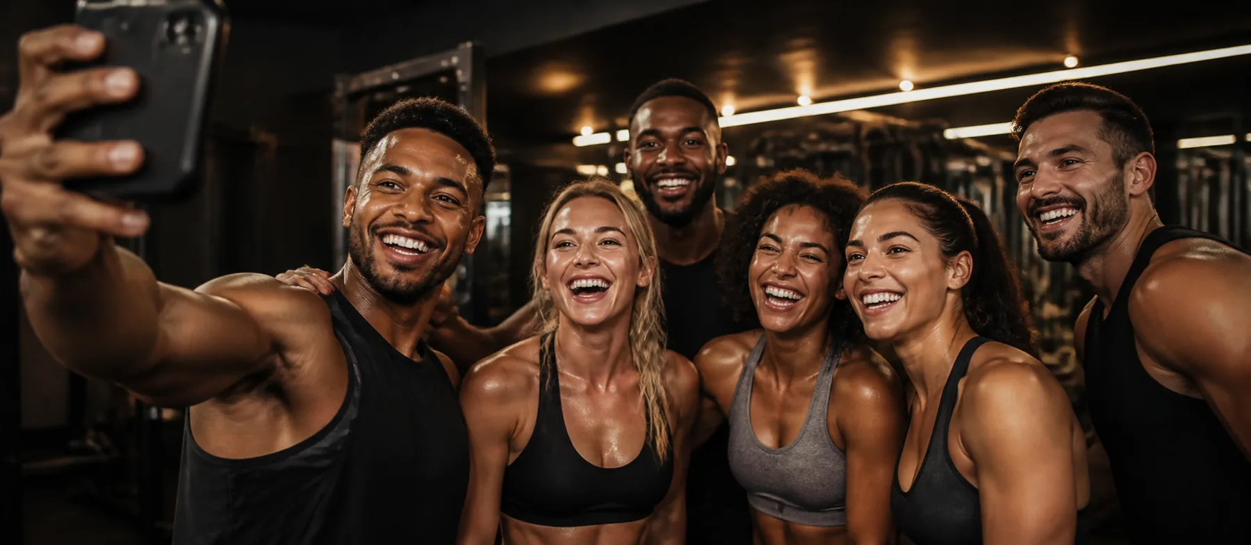 Friends taking a selfie after training